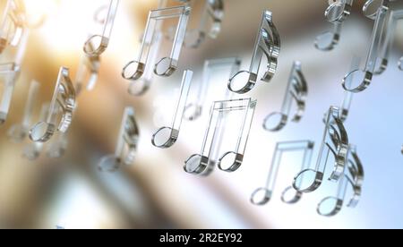 Musikalische Noten und musikalische Zeichen abstrakter Noten. Lieder und Melodien-Konzept. Musik-Hintergrunddesign. Musikalisches Schreiben. Stockfoto