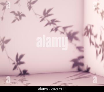 Minimalistischer Hintergrund von Schatten von Baumzweigen und Gartenpflanzen auf weichem Hintergrund. Schatten Hintergrund. Stockfoto