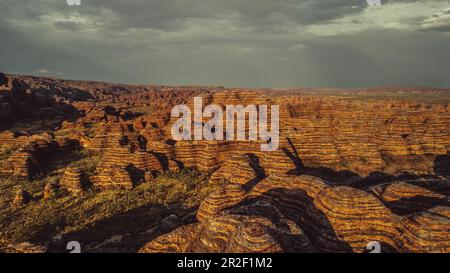 Luftaufnahme über den Purnululu Nationalpark, Bungle Bungle, Kimberley Region, Westaustralien, Ozeanien, Stockfoto