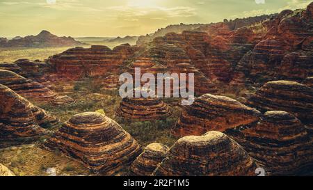 Luftaufnahme über den Purnululu Nationalpark, Bungle Bungle, Kimberley Region, Westaustralien, Ozeanien, Stockfoto