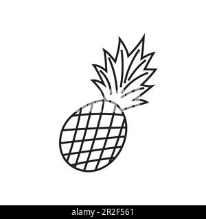 Von Hand gezeichnete Zeichnungsskizze mit Ananas-Doodle-Strichzeichnungen. Schwarze tropische Früchte von Ananas. Stock Vektor