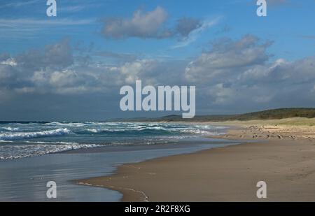 Blick auf den ruhigen Strand Main Beach, North Stradbroke Island, Queensland, Australien. März Stockfoto