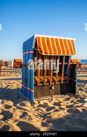 Nahaufnahme einer Liege am Trassenheide Beach, Usedom, Mecklenburg-Vorpommern Stockfoto