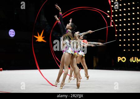 Milli Gimnastika Arena, Baku, Aserbaidschan, 18. Mai 2023, Italien Group-Podiumtraining bei der Europameisterschaft in Rhythmgymnastik – Senior Gr Stockfoto