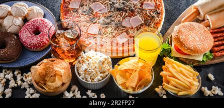 Lebensmittel, die das Krebsrisiko erhöhen. Junk Food Stockfoto