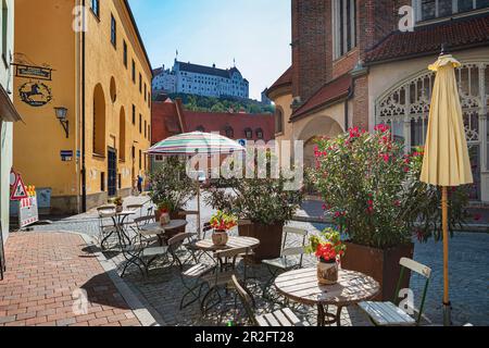 Blick auf das Schloss Trausnitz von der Altstadt von Landshut, Bayern Stockfoto