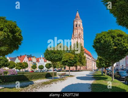 Freyung mit Blick auf St. Jodok in Landshut, Bayern, Deutschland Stockfoto