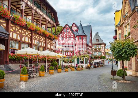 Oberstraße in Bacharach am Rhein, Rheinland-Pfalz, Deutschland Stockfoto