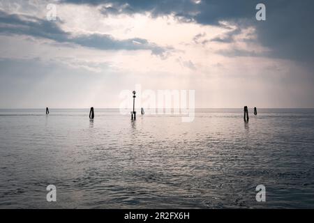 Weiter Blick auf die Lagune von Venedig, Pellestrina, Veneto, Italien, Europa Stockfoto