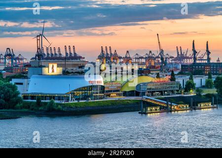 Blick von der Elbphilharmonie auf Musical Theater, Lion King, Pretty Women, Musical Boulevard, Steinwerder, Hamburg, Deutschland Stockfoto