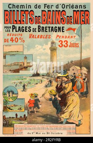 Chemin de Fer d'Orléans. Billets de Bains de Mer. Künstler unbekannt. Poster wurde 1890 in Frankreich veröffentlicht. Stockfoto