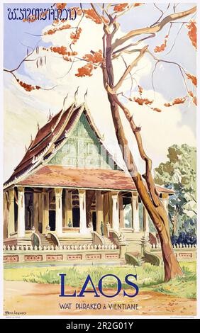 Laos. Wat Phrakeo à Vientiane von Marc Leguay (1910-2001). Poster wurde 1957 in Frankreich veröffentlicht. Stockfoto