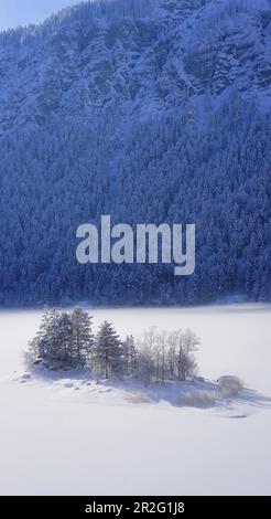 Morgens im gefrorenen Eibsee, Grainau, Bayern, Deutschland Stockfoto