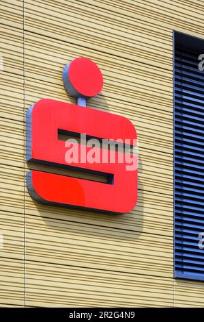 Sparkasse-Logo, Allgaeu, Bayern, Deutschland Stockfoto