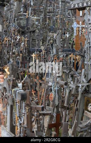 Viele christliche Kreuze, Kruzifix. Berg der Kreuze. Schaulen, Litauen, Baltische Staaten. Stockfoto