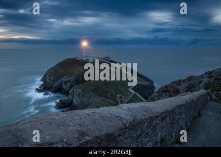 Straße zum South Stack Lighthouse, Anglesey, Wales, Großbritannien. Licht. Felseninsel. Stockfoto