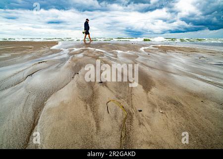 Touristen machen einen Spaziergang am Strand an der Ostsee, Westpommern Lagunengebiet Nationalpark, Fischland-Darß-Zingst, Mecklenburg-Westpommern, G. Stockfoto