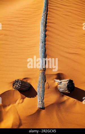 Verwitterter Wermut-Ranch-Zaun; Coral Pink Sand Dunes State Park; Utah; USA Stockfoto