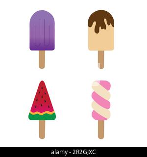 Buntes Eis am Stiel auf weißem Hintergrund mit Kopierbereich Stock Vektor