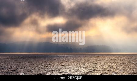 Nebel am Starnberger See, Tutzing, Deutschland Stockfoto