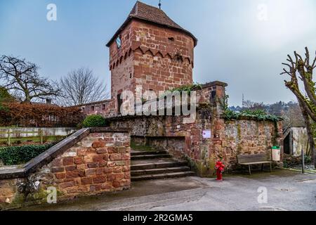 Blick auf den Hausgenossen-Turm in Wissenbourg, Elsass, Bas Rhine, Grand Est, Frankreich, Europa Stockfoto