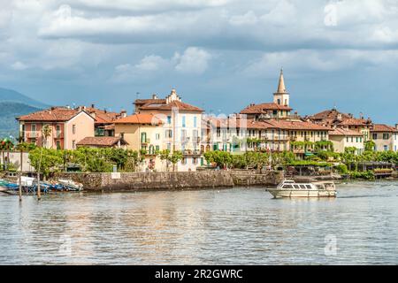 Isola dei Pescatori im Lago Maggiore vom Meer aus gesehen, Piemont, Italien Stockfoto