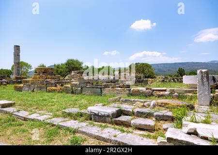 Heraion von Samos, großer säulenförmiger Tempel, archäologische Stätte des antiken Heiligtums der griechischen Göttin Hera in Ireon auf der Insel Samos in GRE Stockfoto