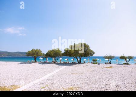 Kiesel Mikali Beach in Psili Ammos im Südosten der Insel Samos in Griechenland Stockfoto