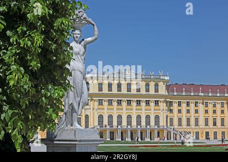 Statue im Hauptparterre des Schlossgartens Schönbrunn, Wien, Österreich Stockfoto