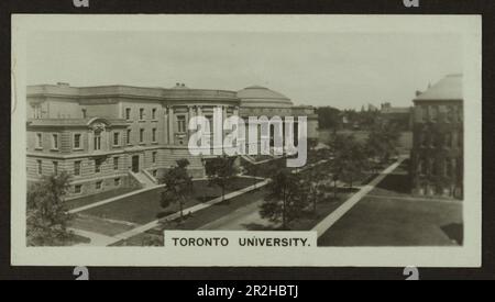 Schwarz-weiße Zigarettenkarte, auf der die Universität von Toronto in Ontraio, Kanada, Ca. 1920er, hergestellt von Westminster Tobacco Company Stockfoto