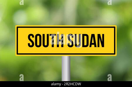 südsudan-Straßenschild auf unscharfem Hintergrund Stockfoto