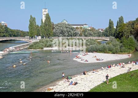 Isar und Deutsches Museum, Haidhausen, Au, Bayern, Deutschland Stockfoto