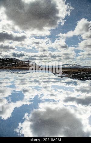 Doppelter Panoramablick auf die Grand Teton Bergkette. Stockfoto