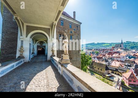 Schloss- und Stadtblick in Cesky Krumlov, Südböhmen, Tschechische Republik Stockfoto