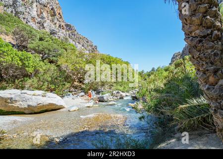 Blick auf den Fluss Megalopotamos, Rethymno, Kreta, griechische Inseln, Griechenland Stockfoto