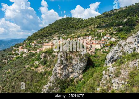 Bergdorf Peille in den französischen Meeresalpen, Provence, Frankreich Stockfoto