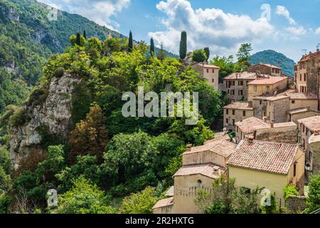 Bergdorf Peille in den französischen Meeresalpen, Provence, Frankreich Stockfoto