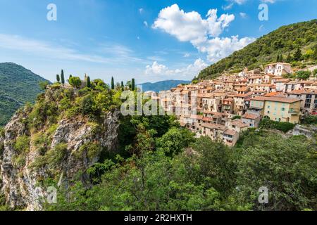 Bergdorf Peille in den französischen Meeresalpen, Provence, Frankreich Stockfoto