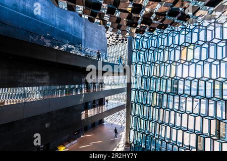 Glasfassade, Konzerthalle Harpa, Reykjavik, Island Stockfoto