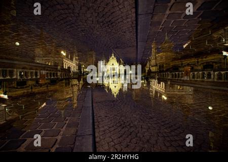 Doppelte Exposition der Innenstadt von Gent, Belgien. Stockfoto