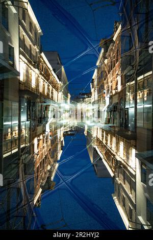 Doppelte Exposition der Innenstadt von Gent, Belgien. Stockfoto