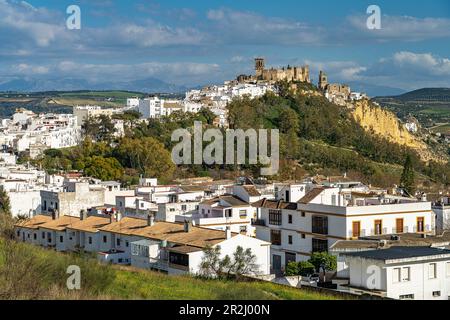 Die weißen Häuser von Arcos de la Frontera, Andalusien, Spanien Stockfoto