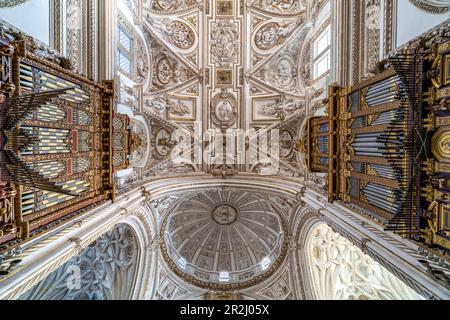 Orgel und Kuppel im Inneren der Kathedrale - Mezquita - Catedral de Cordoba in Cordoba, Andalusien, Spanien Stockfoto