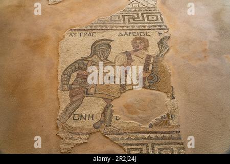 Mosaik im Haus der Gladiatoren in der antiken Stadt Kourion, Episkopi, Zypern, Europa Stockfoto