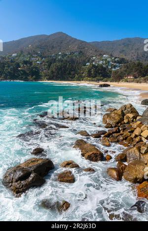 Zapallar Beach, Zapallar, Petorca Province, Valparaiso Region, Chile, Südamerika Stockfoto