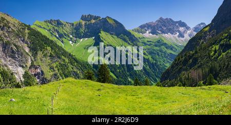 Schneck, 2268m, Himmelhorn, 2111m, mit dem Rädlergrat, Thumb Group und Großer Wilder, 2379m, Hochvogel Group und Rosszahn Group, Allgäu Alps, Allgäu, Stockfoto