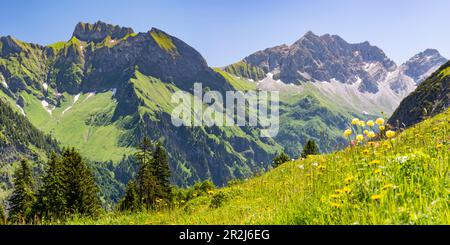 Schneck, 2268m, Himmelhorn, 2111m, mit dem Rädlergrat, Thumb Group und Großer Wilder, 2379m, Hochvogel Group und Rosszahn Group, Allgäu Alps, Allgäu, Stockfoto