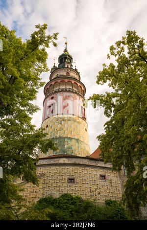 Schloss und Schloss Cesky Krumlov Turm, UNESCO, Cesky Krumlov, Südböhmische Region, Tschechische Republik (Tschechien), Europa Stockfoto