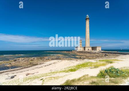 Alter und neuer Leuchtturm in Pointe de Barfleur, Gatteville-le-Phare, Normandie, Frankreich Stockfoto
