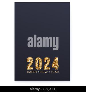 Frohes Neues Jahr 2024. Glitzernde Zahlen und goldener Text frohes neues Jahr Stock Vektor